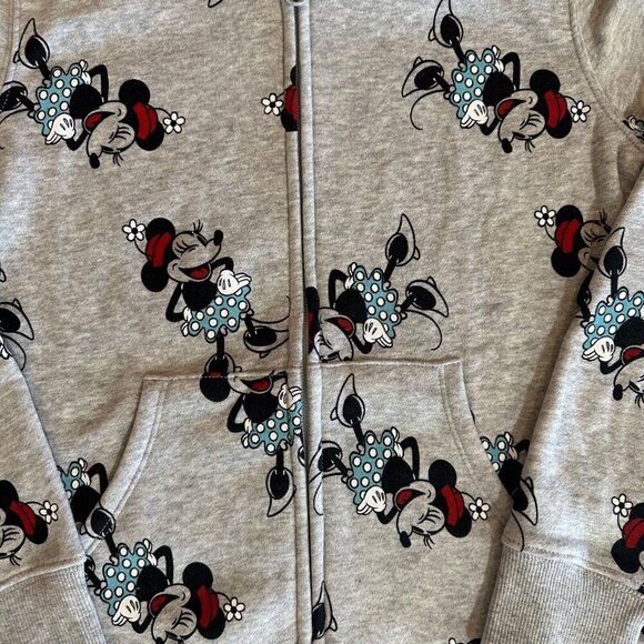 Disney Essentials Girls Size XS Minnie Mouse Grey Fleece Zip Hoodie‎ NWT - Picture 2 of 6